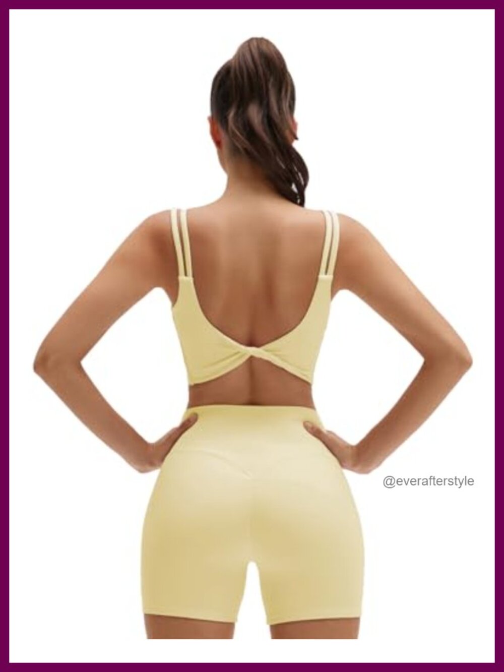 2 Piece Twist Back Sports Bra and Bike Shorts Set with Padded Bra